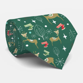 Hirsche mit Weihnachtsbäumen und Schneeflocken Krawatte