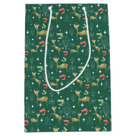 Hirsche mit Weihnachtsbäumen und Schneeflocken Mittlere Geschenktüte