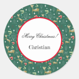 Hirsche mit Weihnachtsbäumen und Schneeflocken Runder Aufkleber
