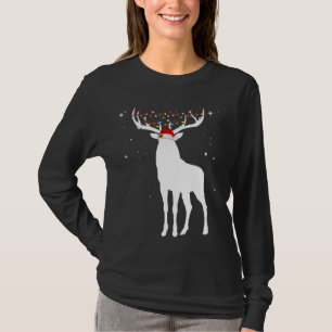 Hirsche mit Weihnachtsmannmütze Lichter Weihnachte T-Shirt