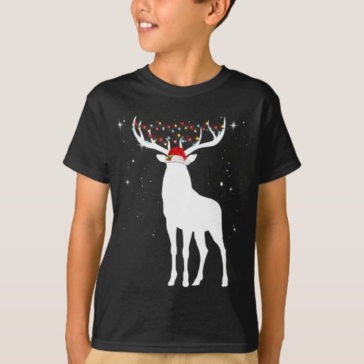 Hirsche mit Weihnachtsmannmütze Lichter Weihnachte T-Shirt (Vorderseite)