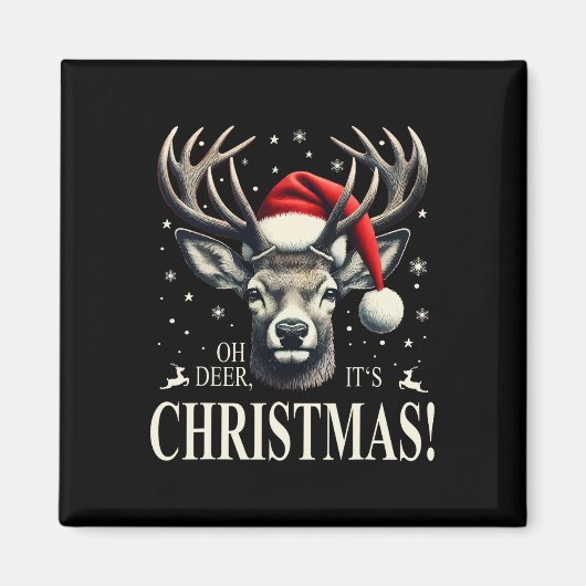 Hirsche mit Weihnachtsmannmütze, oh Hirsch, Weihna Magnet (Vorne)