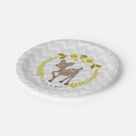 Hirsche moderne Babydusche Pappteller (Schrägansicht)