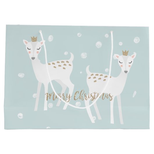 Hirsche - Niedlich weich blauer Weihnachtsbeutel Große Geschenktüte (Rückseite)