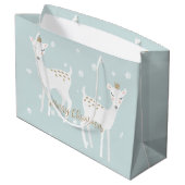 Hirsche - Niedlich weich blauer Weihnachtsbeutel Große Geschenktüte (Rückseite Schrägansicht)
