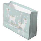 Hirsche - Niedlich weich blauer Weihnachtsbeutel Große Geschenktüte (Vorderseite Schrägansicht)