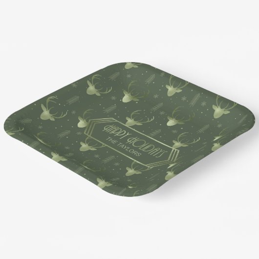 Hirsche Pfeile Muster V2 Grüne ID861 Pappteller (Gewinkelt)