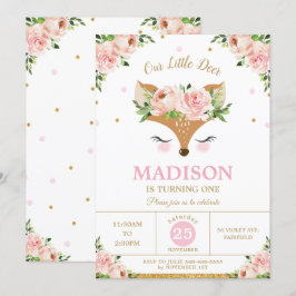 Hirsche Pink Floral Woodland Tiere Geburtstagspart Einladung