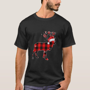 Hirsche Rentier Buffalo Karierte Weihnachtsmannmüt T-Shirt
