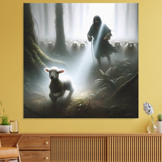 Hirsche retten verlorenes Lamm Leinwanddruck (Insitu (Wohnzimmer))