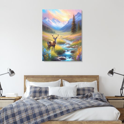 Hirsche Rocky Mountain Spring Wiese Sonnenaufgangs Leinwanddruck (Insitu (Schlafzimmer))