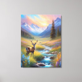 Hirsche Rocky Mountain Spring Wiese Sonnenaufgangs Leinwanddruck