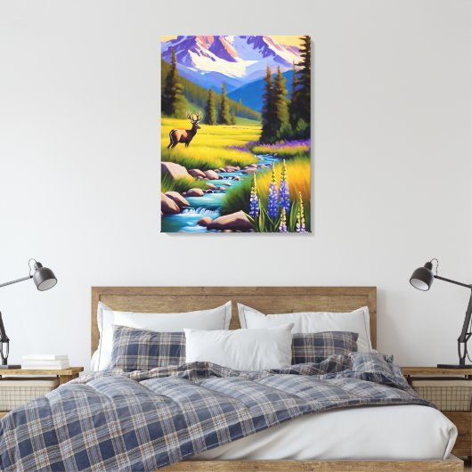 Hirsche Rocky Mountain Spring Wiese Sunshine Lupin Leinwanddruck (Insitu (Schlafzimmer))