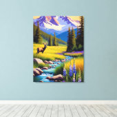 Hirsche Rocky Mountain Spring Wiese Sunshine Lupin Leinwanddruck (Insitu (Holzboden))