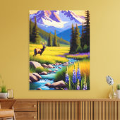 Hirsche Rocky Mountain Spring Wiese Sunshine Lupin Leinwanddruck (Insitu (Wohnzimmer))