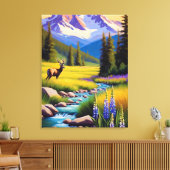 Hirsche Rocky Mountain Spring Wiese Sunshine Lupin Leinwanddruck (Insitu (Wohnzimmer))