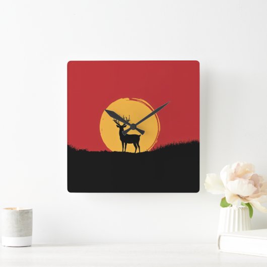 Hirsche rot und schwarz quadratische wanduhr (Zuhause)
