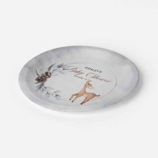 Hirsche Rustikale Winter Floral Baby Duschpapierpl Pappteller (Schrägansicht)
