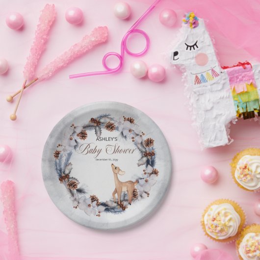 Hirsche Rustikale Winter Floral Baby Duschpapierpl Pappteller (Party)