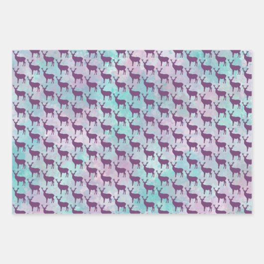 Hirsche Silhouette Dots Muster niedlich Pastellfar Geschenkpapier Set (Vorderseite 2)