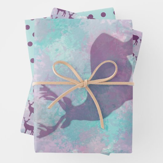 Hirsche Silhouette Dots Muster niedlich Pastellfar Geschenkpapier Set (Beispiel)