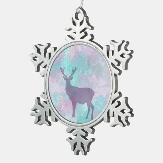 Hirsche Silhouette Einfache abstrakte Winter Niedl Schneeflocken Zinn-Ornament (Rechts)