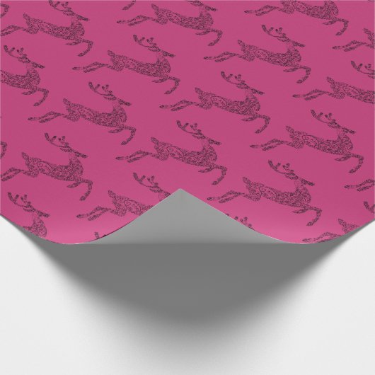Hirsche Silhouette Happy Holidays Christmas Fuchsi Geschenkpapier (Ecke)