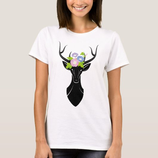 Hirsche Silhouette Morning Glory Blume Tiere T-Shirt (Vorderseite)