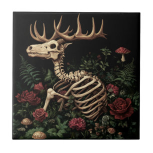 Hirsche Skeleton Mystical Gothic Floral Fliese
