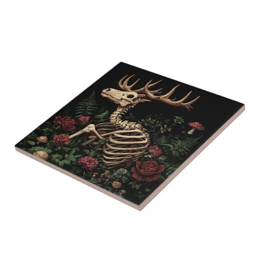 Hirsche Skeleton Mystical Gothic Floral Fliese (Seite)