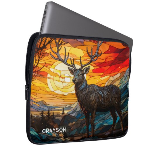 Hirsche Sonnenuntergang Waldland Gebirge Personali Laptopschutzhülle (Vorne Rechts)