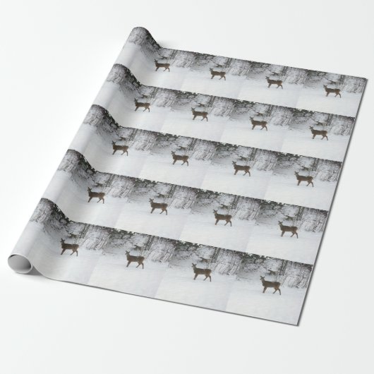 Hirsche Stehend im Schnee Geschenkpapier (Ungerollt)
