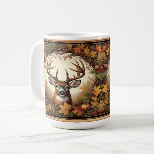 Hirsche umgeben von Herbstblättern Kaffeetasse (Vorderseite Links)