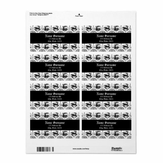 Hirsche und Bäume, Etiketten (Vorne)