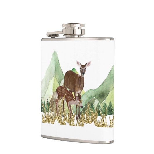 Hirsche und Berge Vinyl Wrapped Flask Flachmann (Links)