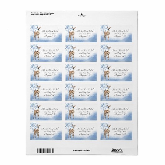 Hirsche und Blaue Schneeflocken Adressaufkleber (Vorne)