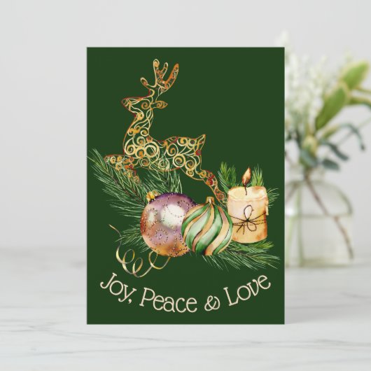 Hirsche und Dekorationen Weihnachtsgrußkarte Karte (Stehend Vorderseite)