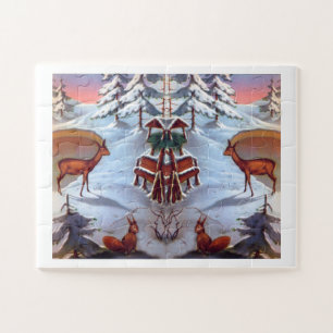 Hirsche und Eichhörnchen Vintage Kunst Puzzle