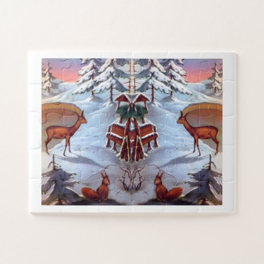 Hirsche und Eichhörnchen Vintage Kunst Puzzle (Horizontal)