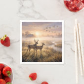 Hirsche und Enten im Morgennebel Serviette (Beispiel)