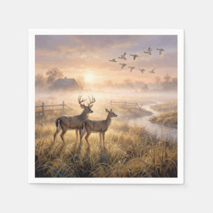 Hirsche und Enten im Morgennebel Serviette
