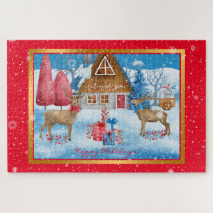 Hirsche und Geschenke auf Urlaub Abend individuali Puzzle