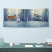 Hirsche und Happy Snowman Winterurlaubslandschaft Banner (Messe)