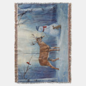 Hirsche und Happy Snowman Winterurlaubslandschaft Decke (Vorderseite Vertikal)