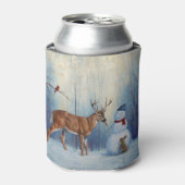 Hirsche und Happy Snowman Winterurlaubslandschaft Dosenkühler (Kanne Vorderseite)