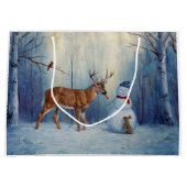 Hirsche und Happy Snowman Winterurlaubslandschaft Große Geschenktüte (Vorderseite)