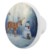 Hirsche und Happy Snowman Winterurlaubslandschaft Keramikknauf (Rechts)