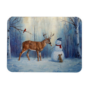 Hirsche und Happy Snowman Winterurlaubslandschaft Magnet