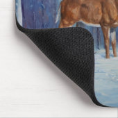 Hirsche und Happy Snowman Winterurlaubslandschaft Mousepad (Ecke)