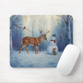 Hirsche und Happy Snowman Winterurlaubslandschaft Mousepad (Mit Mouse)
